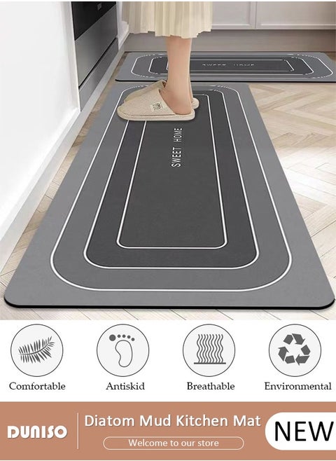 2 PCS  Kitchen Mats and Rugs Set , Non Slip Heavy Duty Standing Mat, Quick Dry Diatom Mud Floor Mat,  Extra Soft and Absorbent Floor Mats for  Kitchen, Bath, Office, Laundry(40*60cm+40*120cm)
