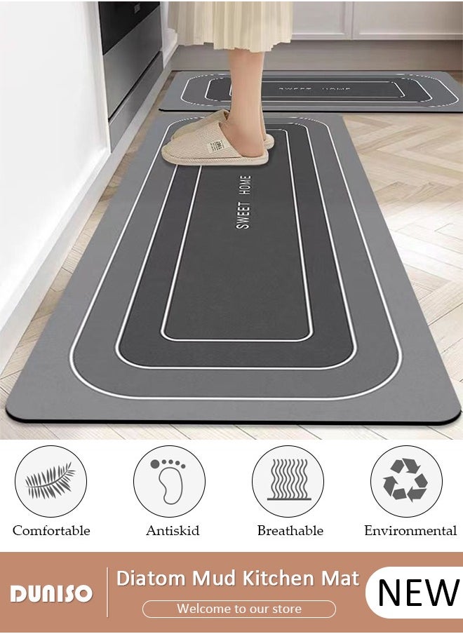 DUNISO 2 PCS  Kitchen Mats and Rugs Set , Non Slip Heavy Duty Standing Mat, Quick Dry Diatom Mud Floor Mat,  Extra Soft and Absorbent Floor Mats for  Kitchen, Bath, Office, Laundry(40*60cm+40*120cm)  - Image 1