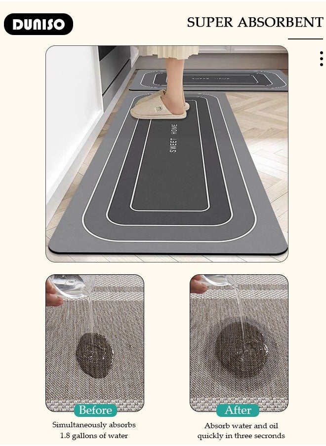 DUNISO 2 PCS  Kitchen Mats and Rugs Set , Non Slip Heavy Duty Standing Mat, Quick Dry Diatom Mud Floor Mat,  Extra Soft and Absorbent Floor Mats for  Kitchen, Bath, Office, Laundry(40*60cm+40*120cm)  - Image 2