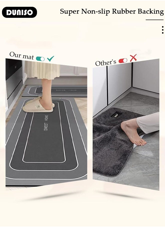 DUNISO 2 PCS  Kitchen Mats and Rugs Set , Non Slip Heavy Duty Standing Mat, Quick Dry Diatom Mud Floor Mat,  Extra Soft and Absorbent Floor Mats for  Kitchen, Bath, Office, Laundry(40*60cm+40*120cm)  - Image 3