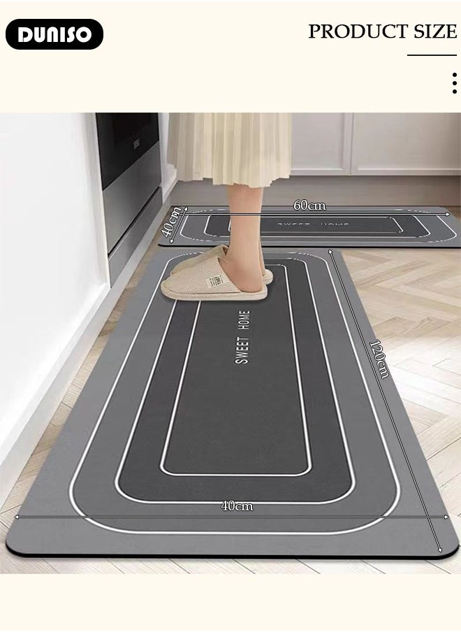DUNISO 2 PCS  Kitchen Mats and Rugs Set , Non Slip Heavy Duty Standing Mat, Quick Dry Diatom Mud Floor Mat,  Extra Soft and Absorbent Floor Mats for  Kitchen, Bath, Office, Laundry(40*60cm+40*120cm)  - Image 4