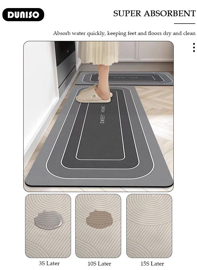DUNISO - 2 PCS  Kitchen Mats and Rugs Set , Non Slip Heavy Duty Standing Mat, Quick Dry Diatom Mud Floor Mat,  Extra Soft and Absorbent Floor Mats for  Kitchen, Bath, Office, Laundry(40*60cm+40*120cm) - Image 1