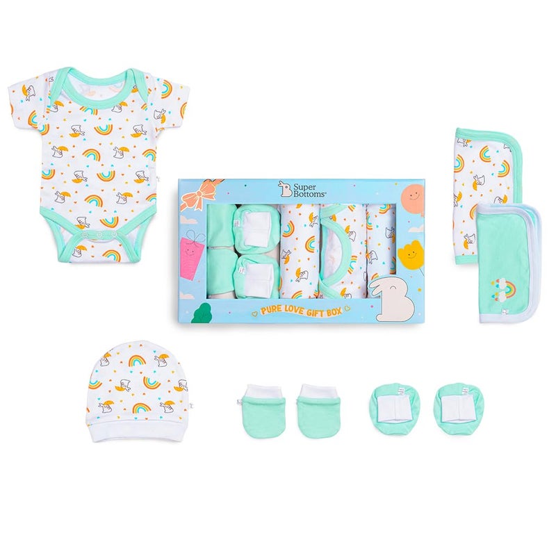 Superbottoms صندوق هدايا أساسيات المواليد الجدد - 6 قطع | ملابس أطفال من 0-6 أشهر | فستان مولود جديد | رومبر | طقم أطفال | مجموعة ملابس للأطفال الذكور والإناث | هدايا المواليد الجدد - Image 2