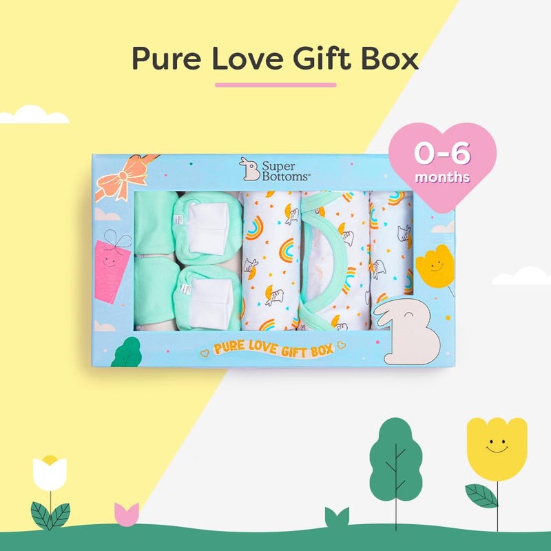 Superbottoms صندوق هدايا أساسيات المواليد الجدد - 6 قطع | ملابس أطفال من 0-6 أشهر | فستان مولود جديد | رومبر | طقم أطفال | مجموعة ملابس للأطفال الذكور والإناث | هدايا المواليد الجدد - Image 4