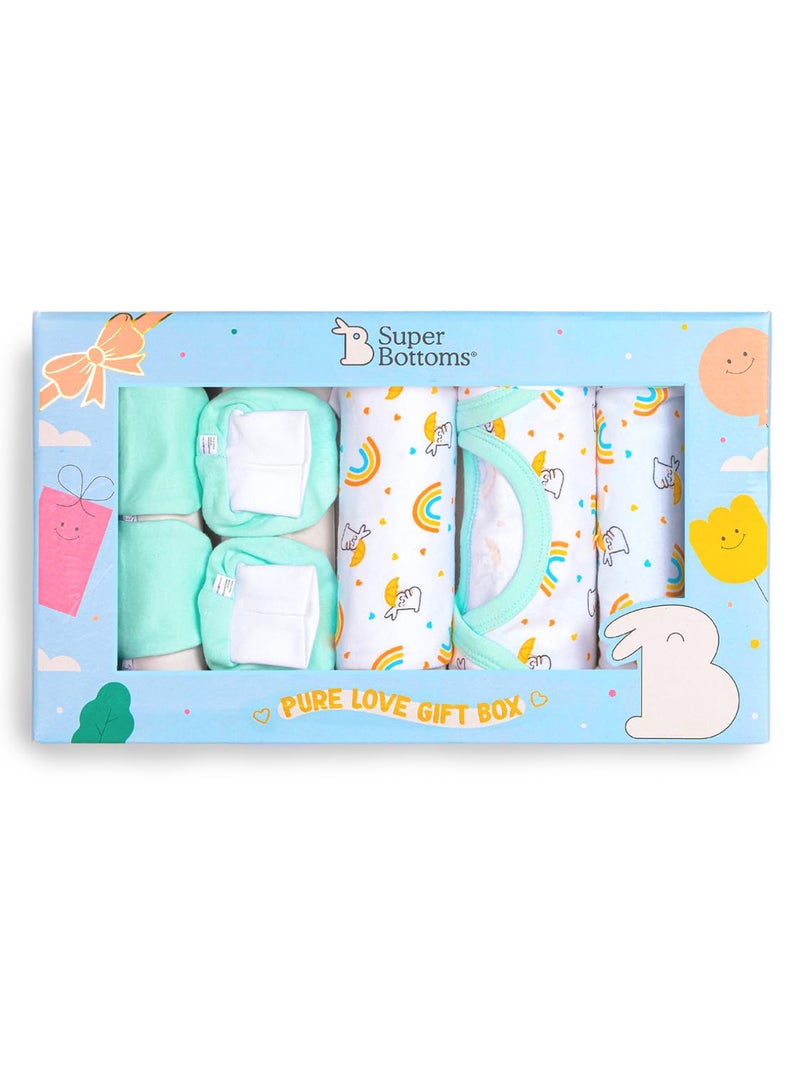 Superbottoms صندوق هدايا أساسيات المواليد الجدد - 6 قطع | ملابس أطفال من 0-6 أشهر | فستان مولود جديد | رومبر | طقم أطفال | مجموعة ملابس للأطفال الذكور والإناث | هدايا المواليد الجدد - Image 1
