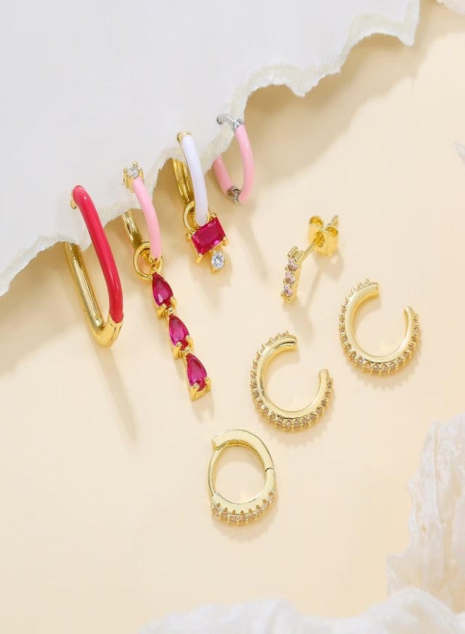Yewkit Gold Hoop Earrings Set for Women, 7Pcs 14K Gold Plated Hypoallergenic Multiple Piercing Earrings for Women Jewelry Gift, Large, Bronze, No Gemstone - Image 4