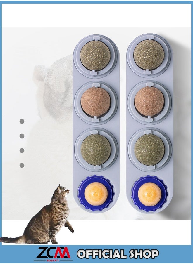 ZCM-HAPPY - 2 Sets Catnip Ball Toys for Cats to Lick Natural Edible Catnip Snacks Can be Rotated to Lick Snacks, Cat Toys That Can be Pasted on the Wall - Image 1