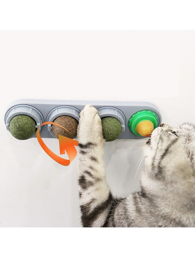 ZCM-HAPPY - 2 Sets Catnip Ball Toys for Cats to Lick Natural Edible Catnip Snacks Can be Rotated to Lick Snacks, Cat Toys That Can be Pasted on the Wall - Image 1