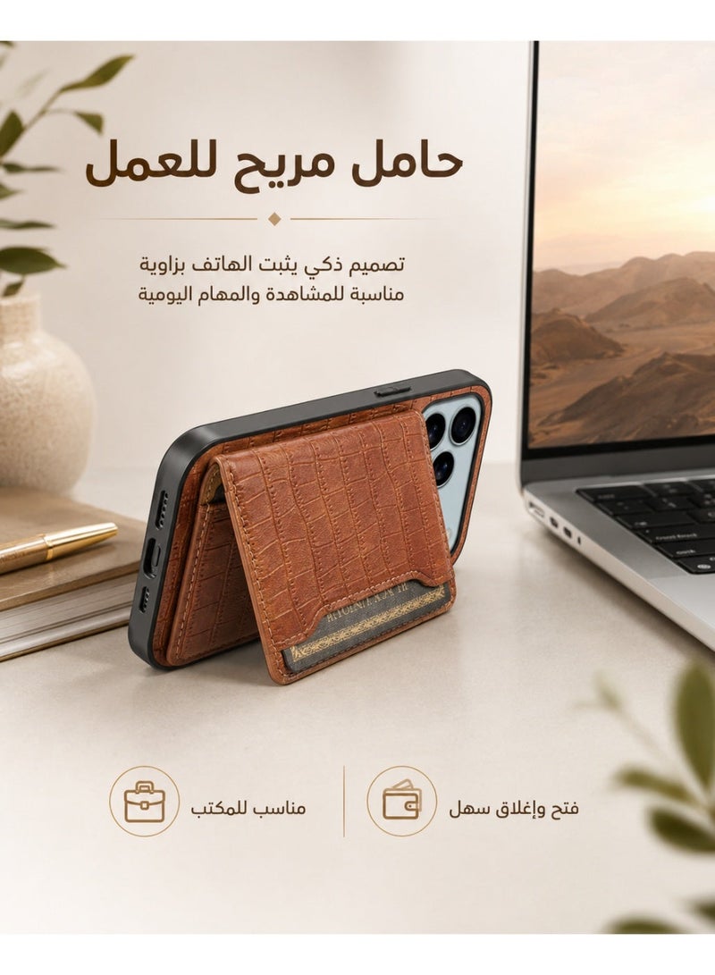 كفر iPhone 17 Pro Max، حافظة محفظة من جلد PU مع حامل بطاقات قابل للطي، غطاء هاتف TPU مقاوم للصدمات بنقشة جلد التمساح لهاتف Apple iPhone 17 Pro Max، بني - Image 2