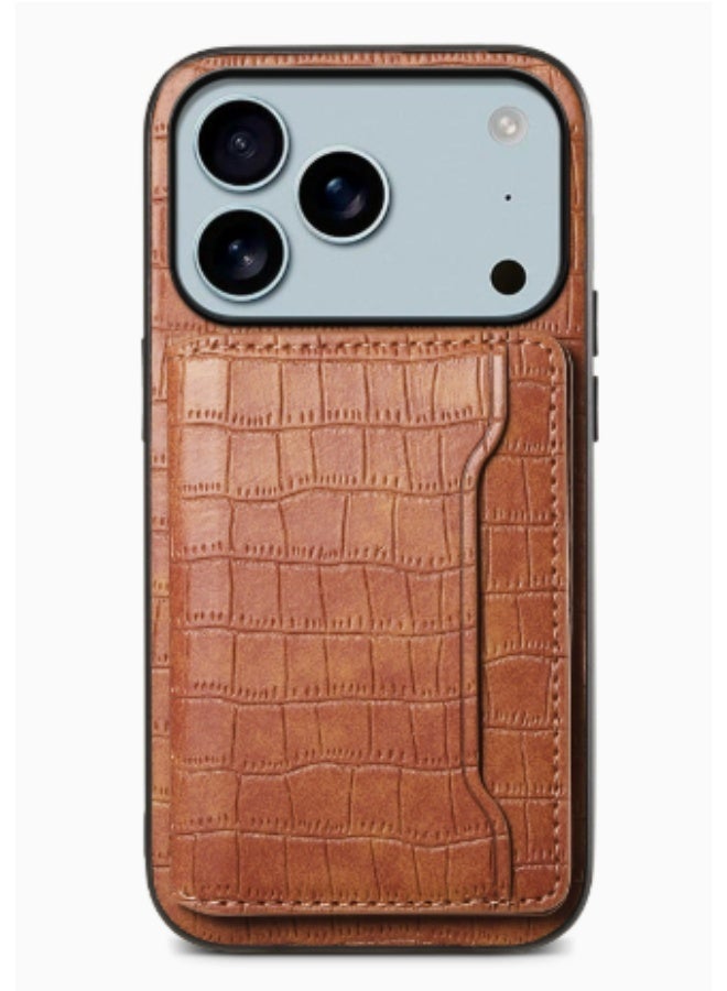 كفر iPhone 17 Pro Max، حافظة محفظة من جلد PU مع حامل بطاقات قابل للطي، غطاء هاتف TPU مقاوم للصدمات بنقشة جلد التمساح لهاتف Apple iPhone 17 Pro Max، بني - Image 5