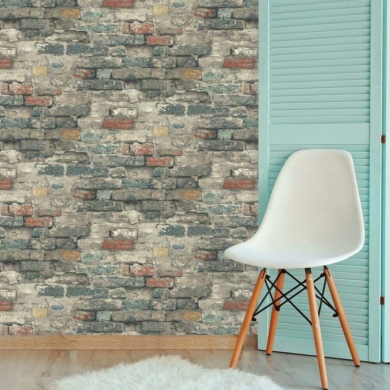 RoomMates RMK11080WP Teal Brick Alley Peel and Stick Wallpaper 205 x 165 feet
