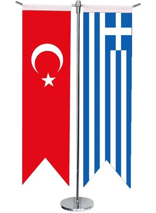 ساترنديزاين Desktop Swallow Greece + Turkish Flag + Chrome T Post Table Flag Set