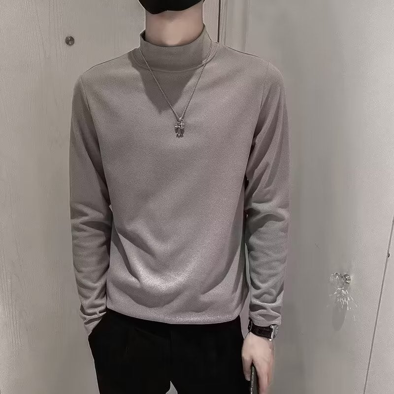2023 spring and autumn bottoming shirt Youth light mature men's long-sleeved T-shirt suit inner mid-collar long-sleeved T-shirt - Image 2