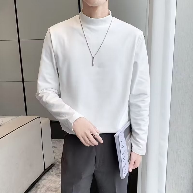 2023 spring and autumn bottoming shirt Youth light mature men's long-sleeved T-shirt suit inner mid-collar long-sleeved T-shirt - Image 4