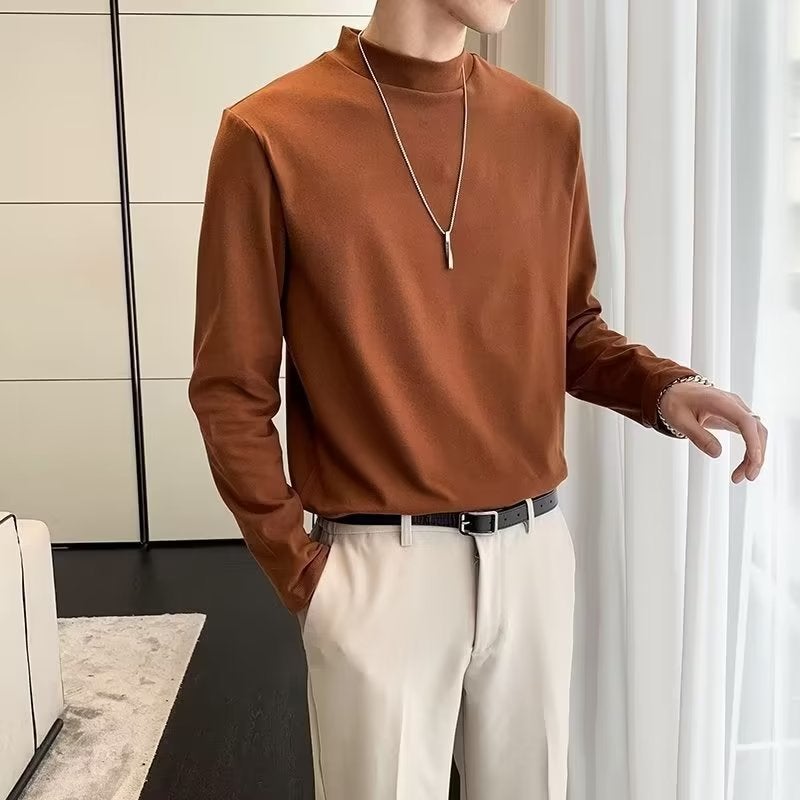 2023 spring and autumn bottoming shirt Youth light mature men's long-sleeved T-shirt suit inner mid-collar long-sleeved T-shirt - Image 5