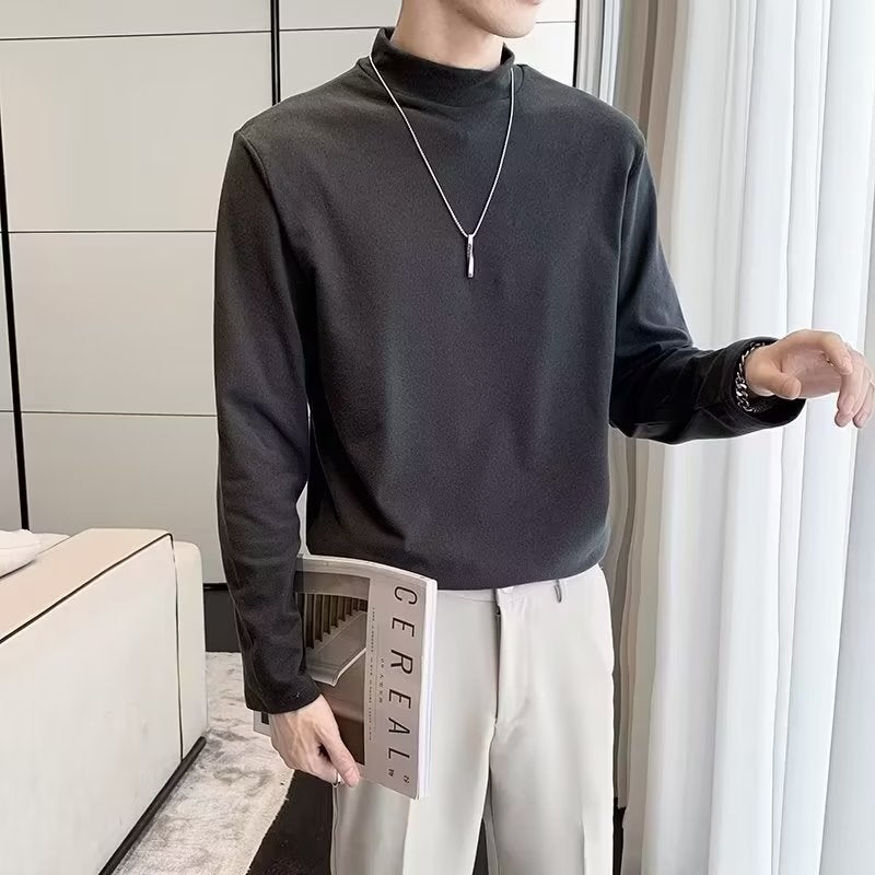 2023 spring and autumn bottoming shirt Youth light mature men's long-sleeved T-shirt suit inner mid-collar long-sleeved T-shirt - Image 3