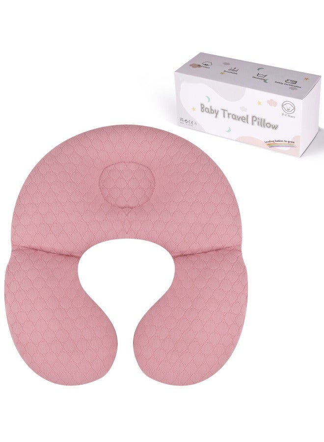 KAKIBLIN Baby Head Pillow, Oval Neck Pillows for Car Seat & Stroller, Flat Head Support Pillow for Newborn Infant Travel, Breathable Baby Car Seat Pillow (Pink) - Image 1