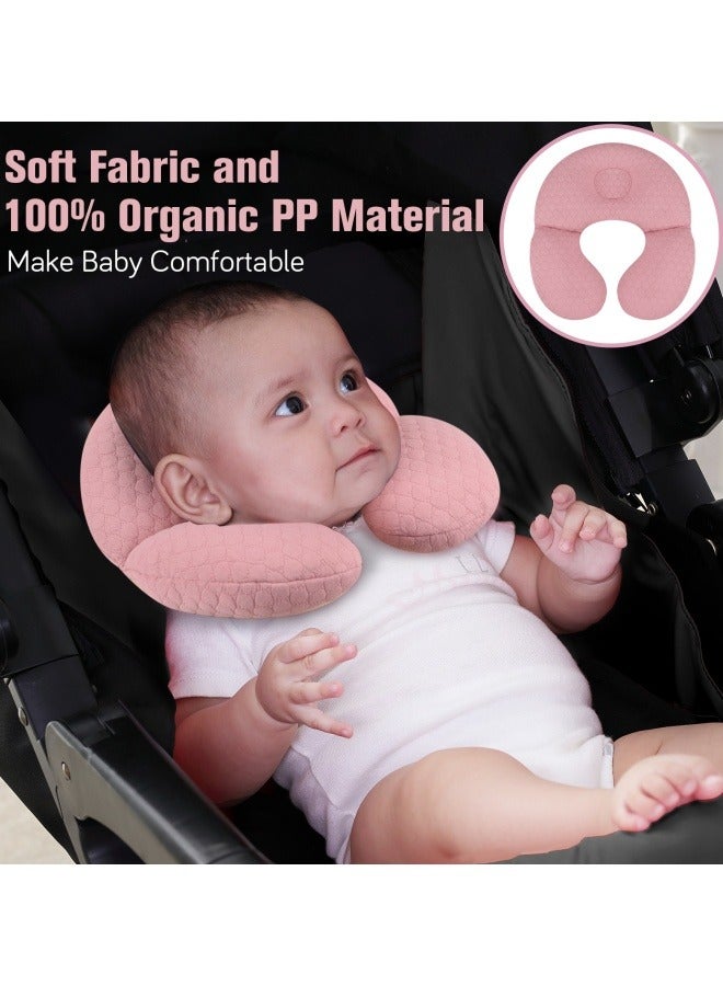 KAKIBLIN Baby Head Pillow, Oval Neck Pillows for Car Seat & Stroller, Flat Head Support Pillow for Newborn Infant Travel, Breathable Baby Car Seat Pillow (Pink) - Image 2