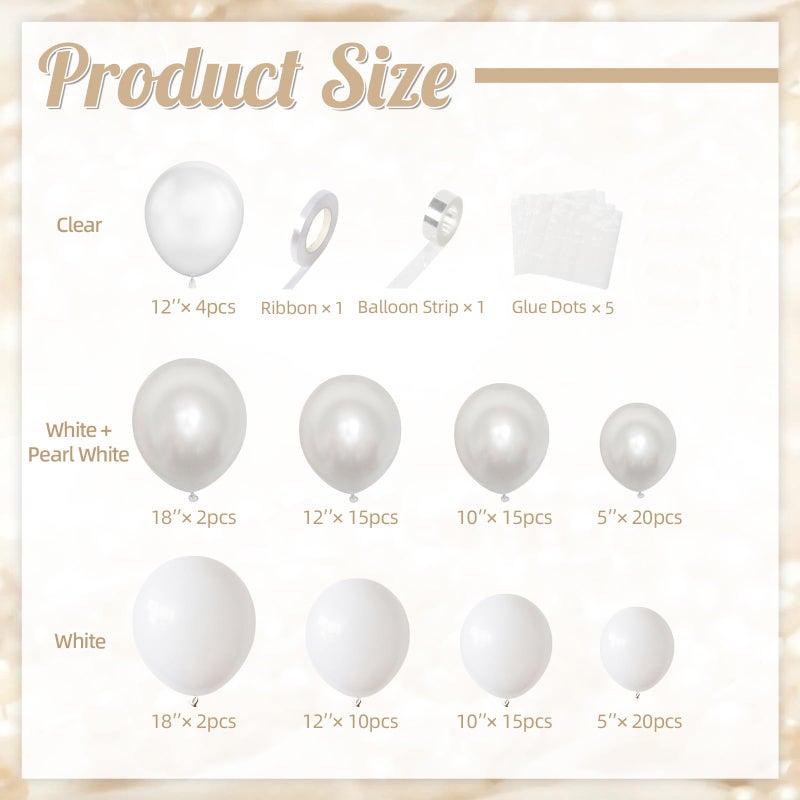 NUTTYBASH Pearl White Balloon Arch Kit, Double Stuffed White Clear Balloon Garland Kit for Wedding Birthday Baby Shower Gender Reveal Bridal Engagements Party Decorations - Image 5