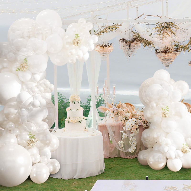 NUTTYBASH Pearl White Balloon Arch Kit, Double Stuffed White Clear Balloon Garland Kit for Wedding Birthday Baby Shower Gender Reveal Bridal Engagements Party Decorations - Image 2