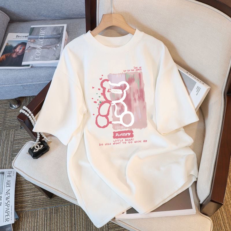 230G Heavy Cotton T-Shirt Women'S Shoulder Large Version Loose Short Sleeve Top Summer Japanese Women'S T-Shirt Base Shirt - Image 1