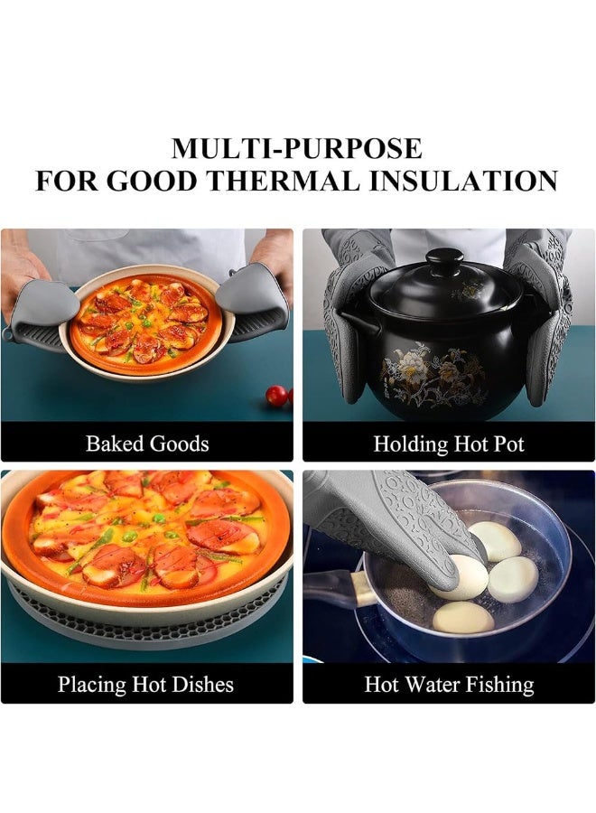 JZS Extra Long Oven Mitts and Pot Holders Sets,Heat Resistant Silicone Mittens with Mini Gloves Hot Pads Potholders for Kitchen Baking Cooking, Quilted Liner, Pack of 6,Grey - Image 3