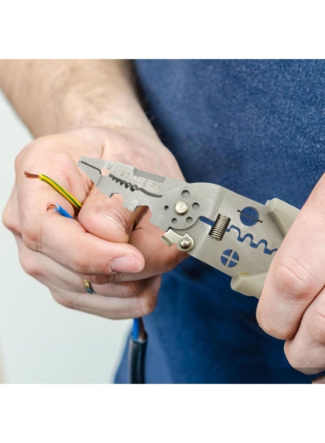 Multifunction Wire Stripper Cutter Crimper Tool 20.5cm, Heavy Duty Chrome Vanadium Steel Wire Stripping Pliers with Cutting, Crimping, Looping, Screw Tightening, Insulated Cable Stripper for Electrical, Automotive, DIY Work - Image 3