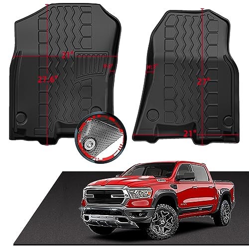 Torcia 2019-2024 Dodge Ram 1500 New Body Crew Cab Floor Mats, 3D Custom Fit TPE All-Weather Floor Liners for Front Row, Anti-Slip Rubber Car Carpet Mats, Odorless & Easy to Clean - Image 1