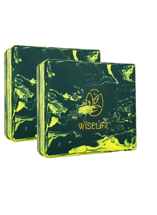 WiseLife Green Marble Yoga Block | Yoga Brick (Set Of 2, Extra Large Size), High Density Premium EVA Foam Material, Soft Surface for balance, support & performance, Yoga Props (Green Marble) - Image 1