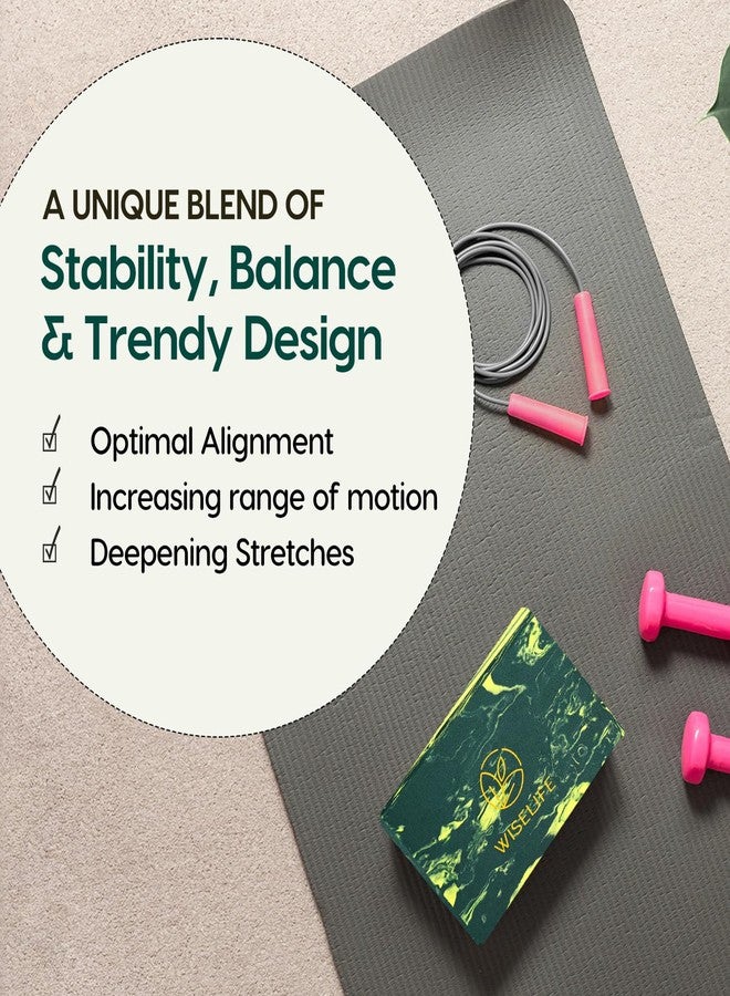 WiseLife Green Marble Yoga Block | Yoga Brick (Set Of 2, Extra Large Size), High Density Premium EVA Foam Material, Soft Surface for balance, support & performance, Yoga Props (Green Marble) - Image 2