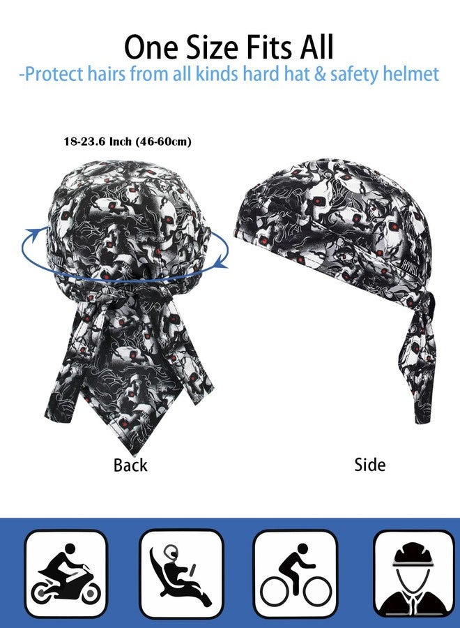 JHYWELL Doo Rag Skull Caps Cooling Do Rags Helmet Liner Sweat Wicking Hat Halloween Pirate Costume Head Wrap Cosplay Bandana for Men & Women (Hot Skull) - Image 3