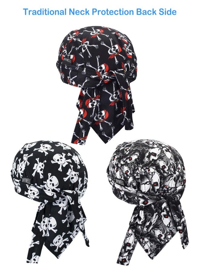 JHYWELL Doo Rag Skull Caps Cooling Do Rags Helmet Liner Sweat Wicking Hat Halloween Pirate Costume Head Wrap Cosplay Bandana for Men & Women (Hot Skull) - Image 2