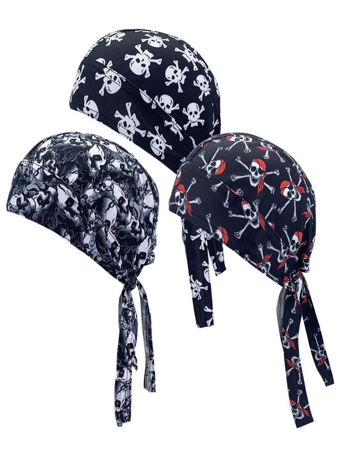 JHYWELL Doo Rag Skull Caps Cooling Do Rags Helmet Liner Sweat Wicking Hat Halloween Pirate Costume Head Wrap Cosplay Bandana for Men & Women (Hot Skull) - Image 1