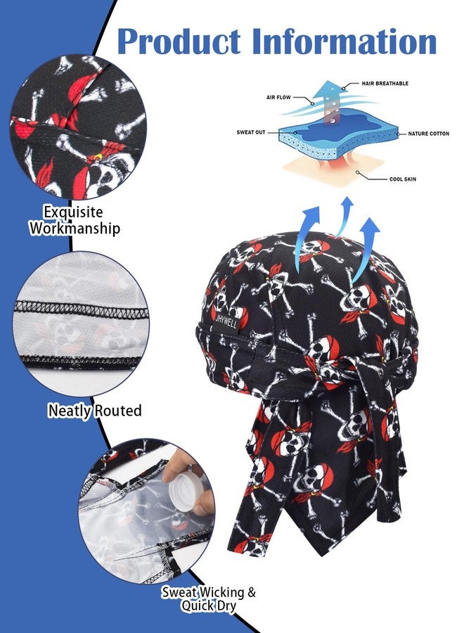 JHYWELL Doo Rag Skull Caps Cooling Do Rags Helmet Liner Sweat Wicking Hat Halloween Pirate Costume Head Wrap Cosplay Bandana for Men & Women (Hot Skull) - Image 5