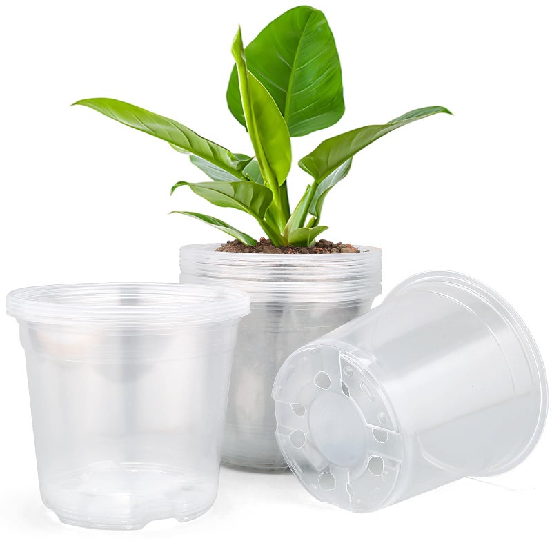 DUNPUTE 15 Pack Clear Nursery Pots with Drainage Holes 3 Inch Seed Starting Plastic Plant Pots Transparent Variety Pack Flexible Garden Pot for Outdoor Indoor Clear 3 Inch - Image 2