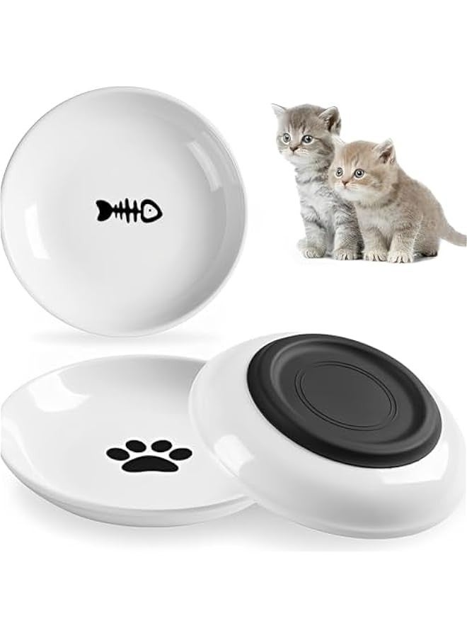 بيوينتي بيونتي وعاء طعام للقطط من 3 قطع، اوعية صحية من السيراميك للقطط في الاماكن المغلقة، مجموعة اطباق قطط مضادة للتعب، اطباق عريضة مسطحة للطعام والماء، قاعدة سيليكون غير قابلة للانزلاق - Image 1