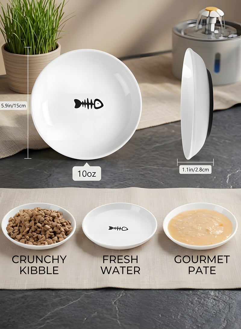 Beauenty 3pcs Cat Food Bowl,Healthy Ceramic Cat Bowls for Indoor Cats,Anti-Whisker Fatigue Cat Dishes Set,Shallow Wide Kitten Plates for Food and Water,Non-Slip Silicone Bottom - Image 2