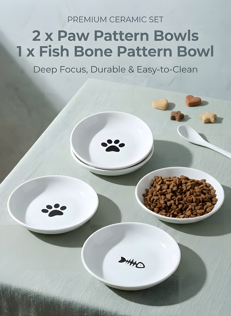 Beauenty 3pcs Cat Food Bowl,Healthy Ceramic Cat Bowls for Indoor Cats,Anti-Whisker Fatigue Cat Dishes Set,Shallow Wide Kitten Plates for Food and Water,Non-Slip Silicone Bottom - Image 5