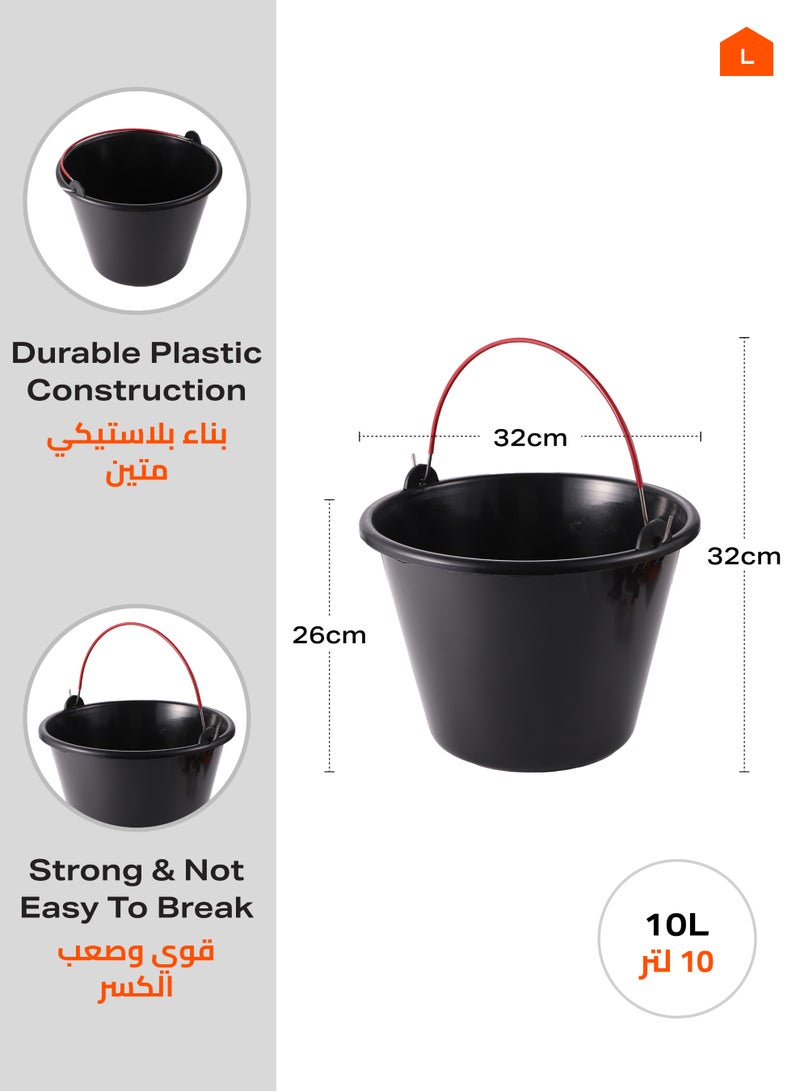 LAWAZIM Plastic Bucket -10L, Black - Multi-Use Utility Container with Ergonomic Handle, Stackable Design, Weather-Resistant Build - Ideal for Construction, Gardening, and Workshop Use - Image 2