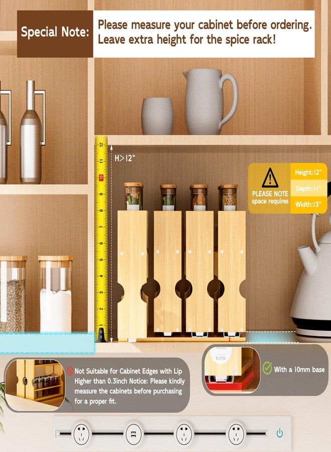 Jolitac Bamboo Pull Out Spice Rack for Cabinet, Slide Out Drawers, Space-Saving Seasoning Kitchen Pantry Sliding Vertical Organization, Easy to Install, 12.3" Wide, 4 Drawers(1.85" Wide), 2-Tier - Image 4