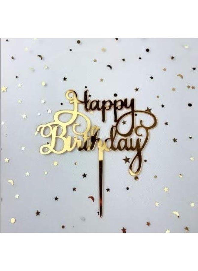 TPGP 1 Count Acrylic Glitter Cake Decorating Toppers - Happy Birthday Gold - Image 1