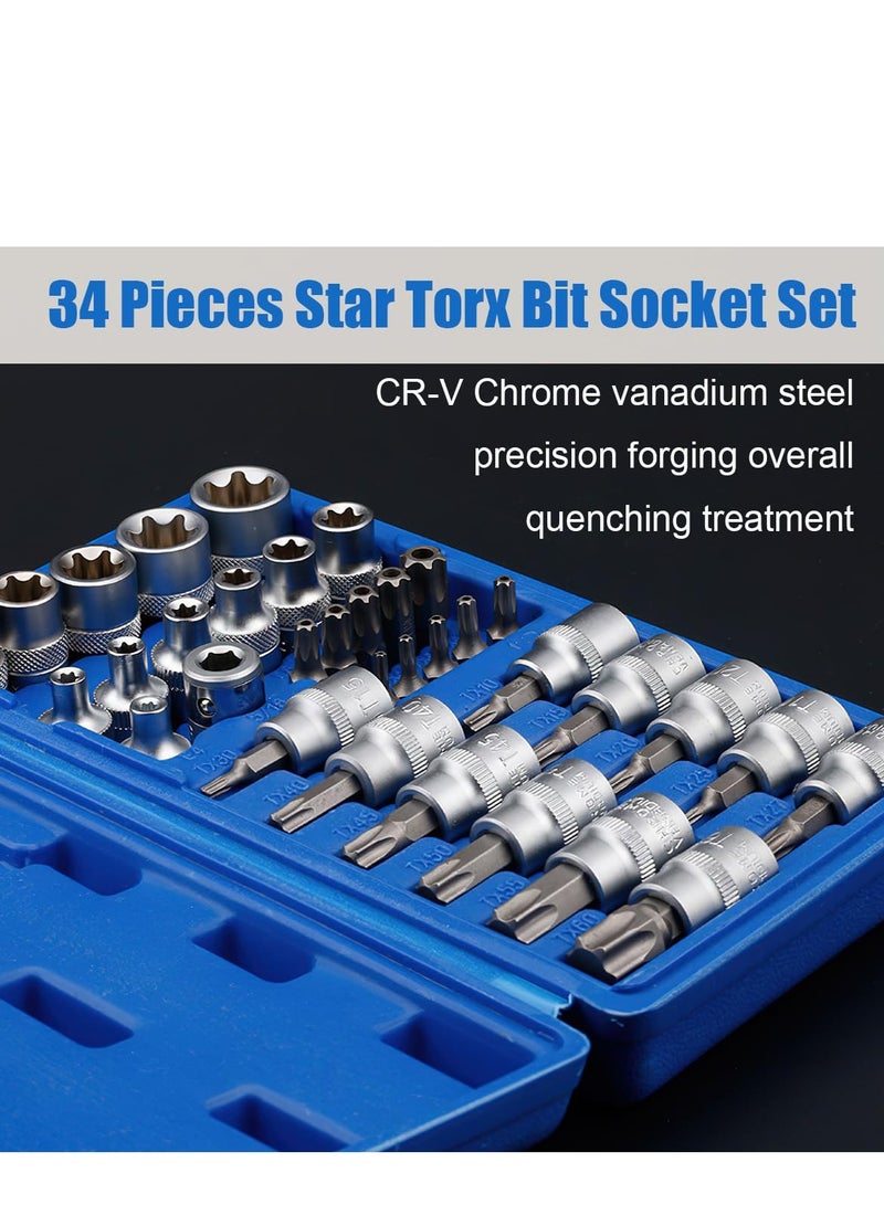 Generic Torx Star Socket Set, Male/Female, Hand Tool - 34 Pieces, Star Socket Set for Hand Use in Cars, Trucks, Machinery and Other Jobs with Storage Bag, Blue  - Image 2