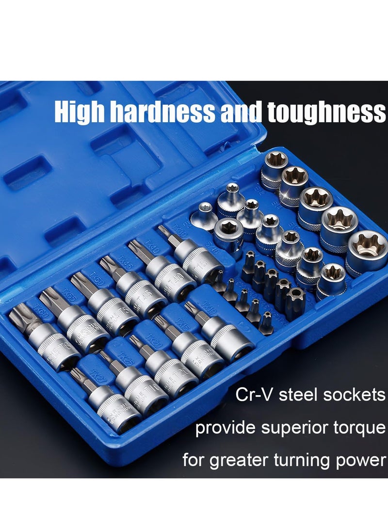 Generic Torx Star Socket Set, Male/Female, Hand Tool - 34 Pieces, Star Socket Set for Hand Use in Cars, Trucks, Machinery and Other Jobs with Storage Bag, Blue  - Image 3