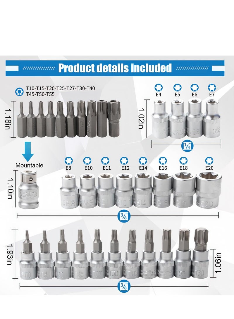 Generic Torx Star Socket Set, Male/Female, Hand Tool - 34 Pieces, Star Socket Set for Hand Use in Cars, Trucks, Machinery and Other Jobs with Storage Bag, Blue  - Image 4