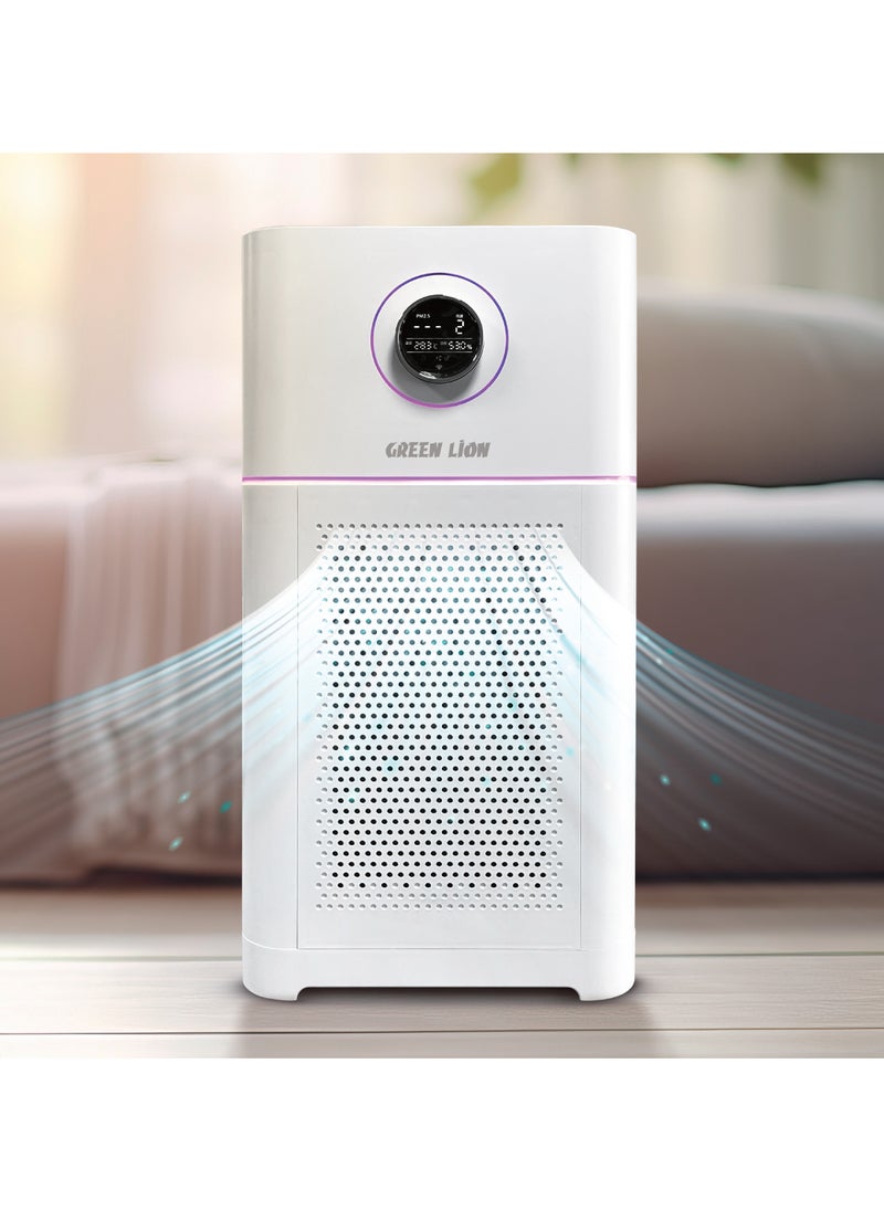 GREEN LION - Intelligent 3 Layer Air Purifier / UV Sterilize Disinfection / Activated Carbon Filter / OLED Touch Display / 4 Speed Control / PM2.5 Sensor / Timer Setting / HEPA Filter / WiFi Control - White - Image 1