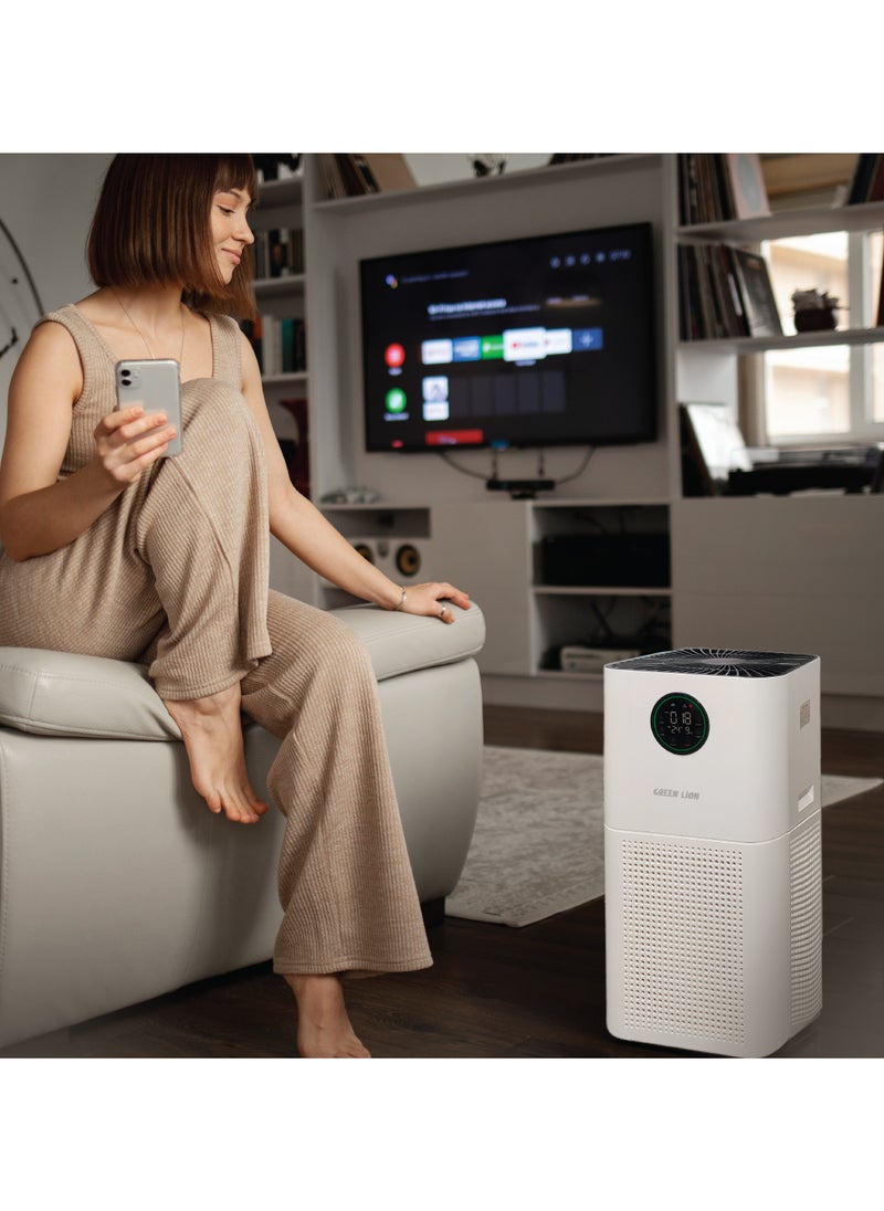 GREEN LION - Intelligent 3 Layer Air Purifier / UV Sterilize Disinfection / Activated Carbon Filter / OLED Touch Display / 4 Speed Control / PM2.5 Sensor / Timer Setting / HEPA Filter / WiFi Control - White - Image 1