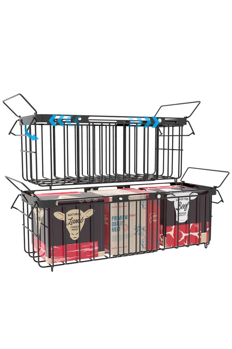 Stacking Adjustable Freezer Organizer Bins - Fit 10 to 20 Cu Ft Chest Freezer, 2 Pack Large Scalable  Stackable Deep Freezer Organizer Bins Sort and Easily Get Food without Digging in the Freezer, Black Adjustable Freezer Organizer Bins - Image 1