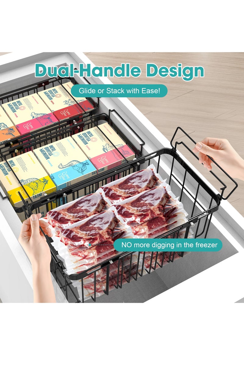 Stacking Adjustable Freezer Organizer Bins - Fit 10 to 20 Cu Ft Chest Freezer, 2 Pack Large Scalable  Stackable Deep Freezer Organizer Bins Sort and Easily Get Food without Digging in the Freezer, Black Adjustable Freezer Organizer Bins - Image 2