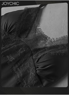 Joychic 5-Piece Spring and Autumn Winter Pyjama Set for Women Ice Silk Lace Comfortable and Breathable  V-neck Home Sleepwear Black  - Image 3