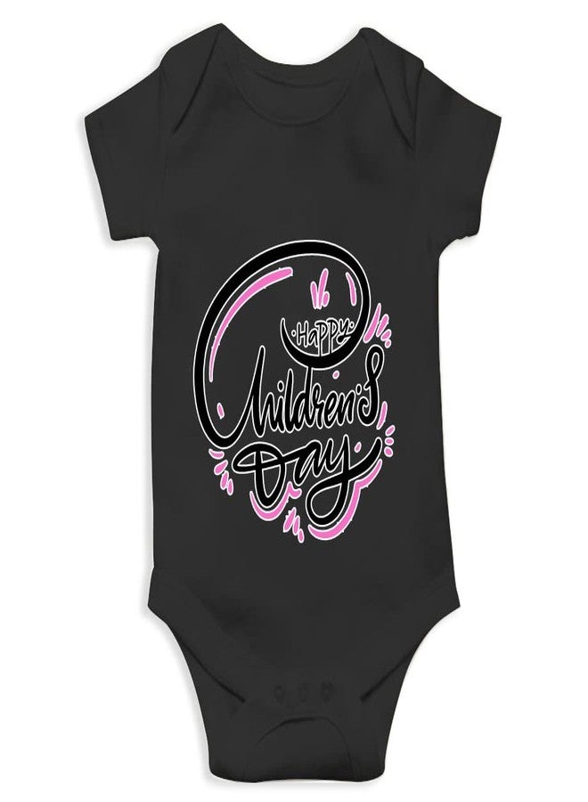 MOTT2 Children's Day Special Unisex Baby Romper - Happy Children's Day 4 (Black, 3-6 Months) - Image 1